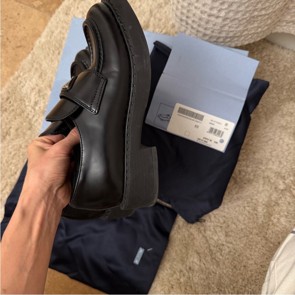 Prada Men's Classic Black Leather Loafers - Picture 3 of 8